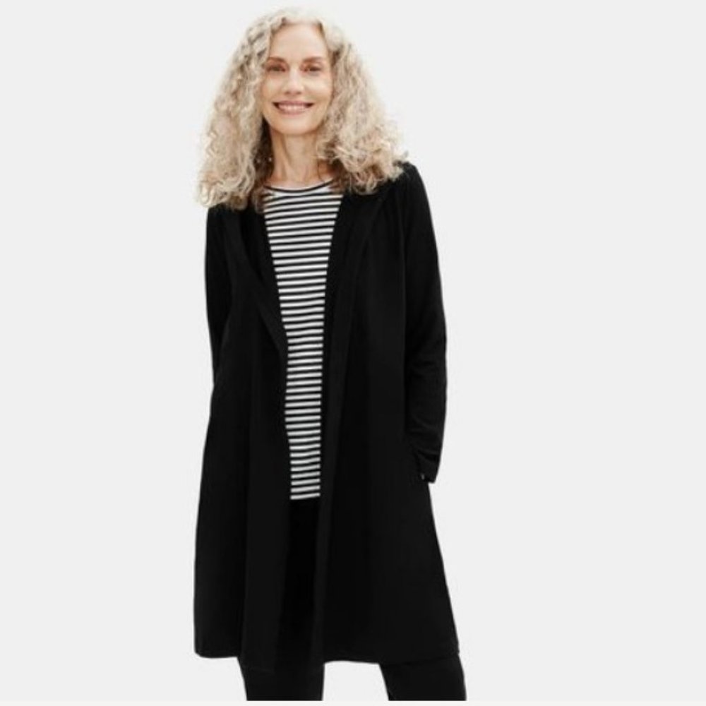 Eileen Fisher Women's Black Traceable Organic Cotton Jersey Hooded Jacket